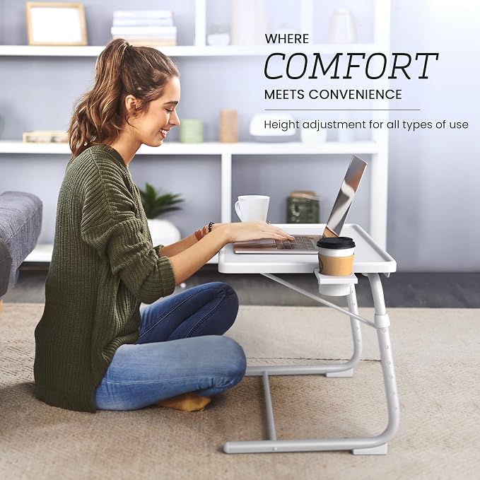 Adjustable TV Tray Table - 6 Height & 3 Tilt Angle Settings | Multifunctional Foldable Tray Table for Eating Laptop Dinner or Bed Use | Easy to Assemble & Store | Portable Desk