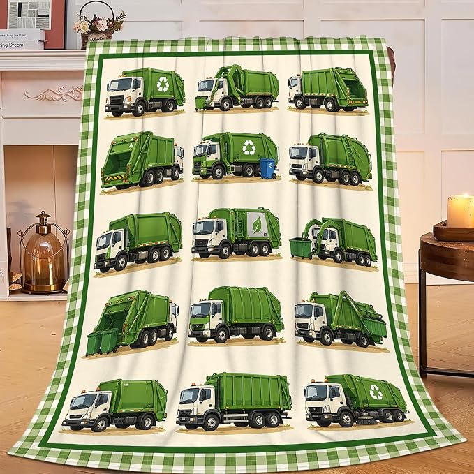 Yibuda Garbage Truck Throw Blanket Gift for Girl 60"X50" | Soft flannel throw blanket for couch, bed & travel, ideal for adults, kids & pet lovers, perfect cozy home decor gift.