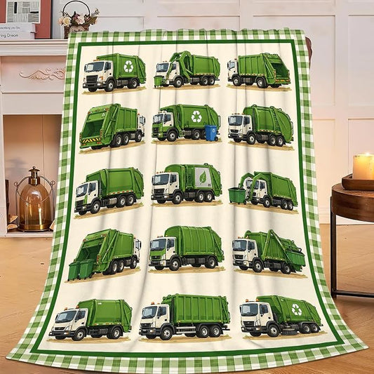 Yibuda Garbage Truck Throw Blanket Gift for Girl 60"X50" | Soft flannel throw blanket for couch, bed & travel, ideal for adults, kids & pet lovers, perfect cozy home decor gift.