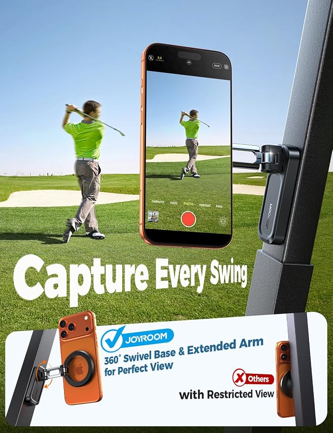 JOYROOM Upgraded Double-Fold Magnetic Golf Cart Phone Holder | Golf Gifts for Men Him Golfers dad, 2026 Golf Cart Accessories Compatible with MagSafe iPhone 17-12 for Club Car, Silver