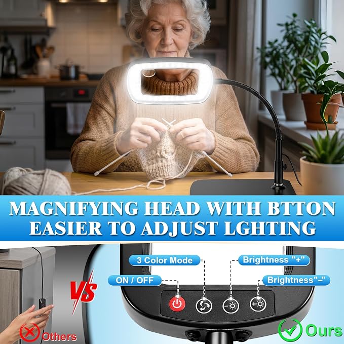 10X 30X Large Magnifying Glass with Light and Stand | Lighted Magnifier,72 LEDs,3 Color Modes , Hands-Free Magnifying Desk Lamp for Reading, Craft, Hobby, Close Work
