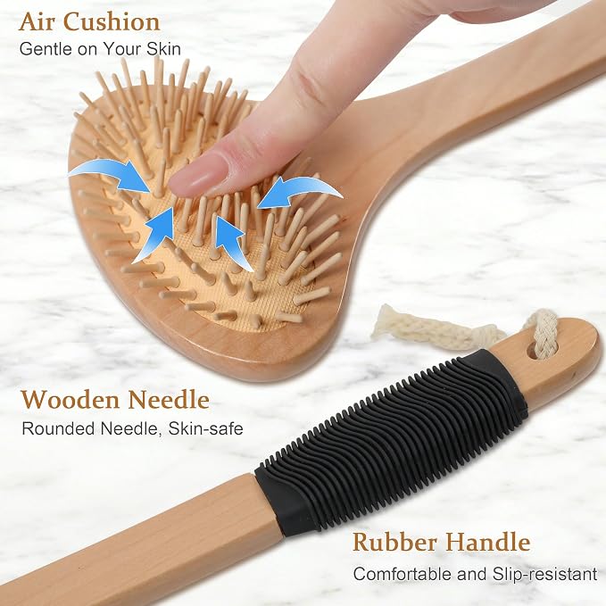 OWIIZI Oversized Back Scratcher Long Handle Backscratchers for Men Women | Provides Itch Relief,17.2" Wooden Curved Handle Body Scratcher Brush,Wider Head,Larger Skin Scratching Massager for Adults