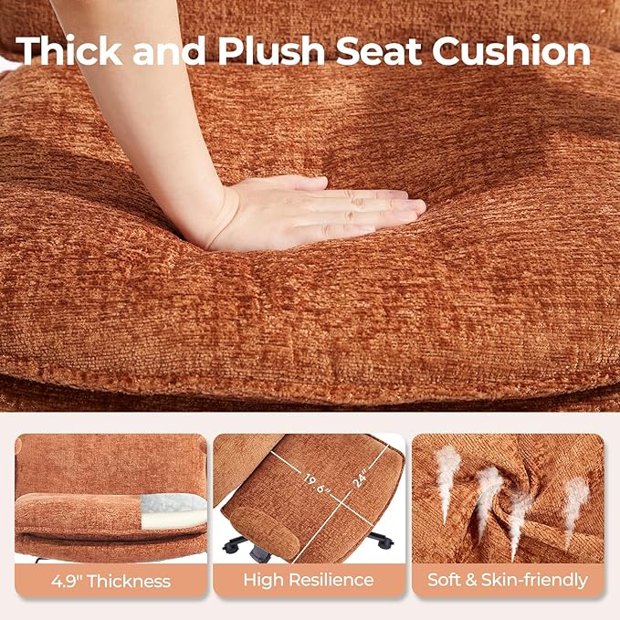 Criss Cross Chair with Flip-Up Arms and Lockable Wheels, Plush Fabric Cross Legged Office Desk Chair,Wider 125°Tilting Adjustable Swivel Computer Chair for Home, Apartment, Bedroom,Brown