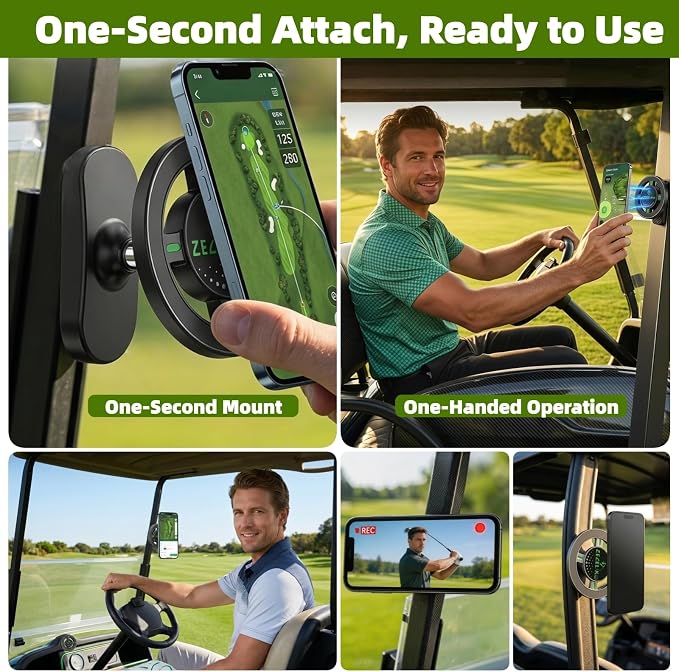 Upgraded Magnetic Golf Cart Phone Holder | 360° Rotatable Base,Golf Gifts for Men Dad Him, Golf Cart Accessories Essentials for EZGO, Club Car, Yamaha