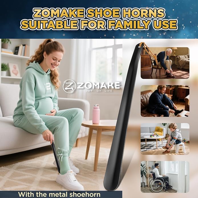 ZOMAKE Shoe Horn Long Handle for Seniors Men Women,16.5" Metal Long Shoehorn for Boots Shoe Spoon Helper