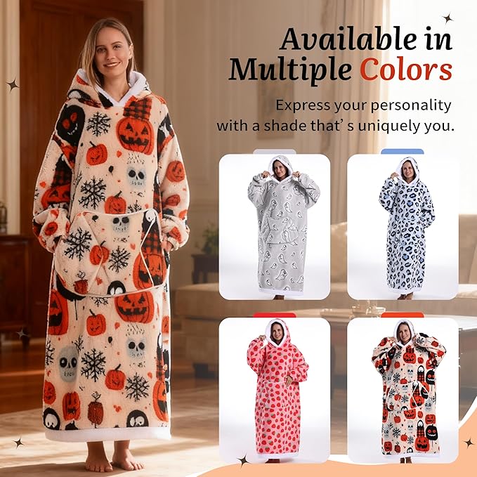 Blanket Hoodie, Long Hooded Blanket Sweatshirt as Birthday Gifts for Women Men, Long Wearable Blanket for Women Men.