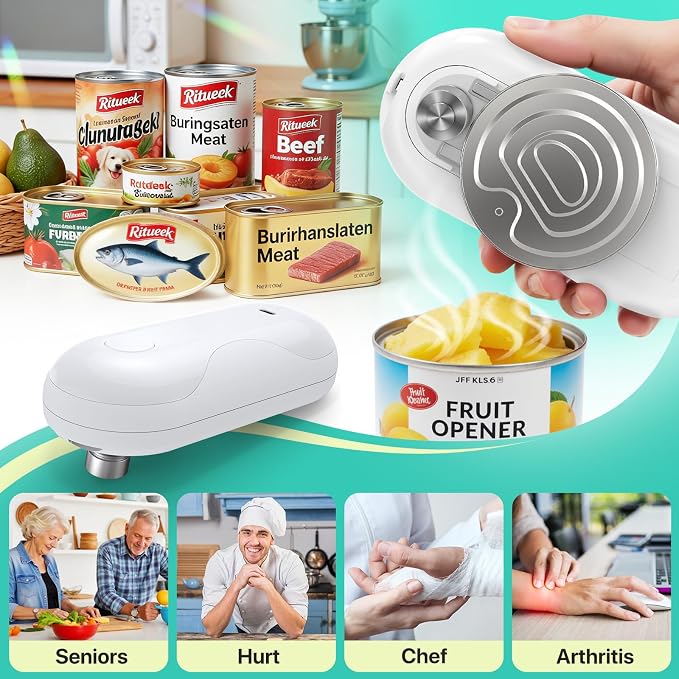 Electric Can Opener, Auto-Stop, USB-C Rechargeable, Side-Cut Smooth Edge, Hands Free Automatic Can Opener for Seniors & Arthritis Patients (White)