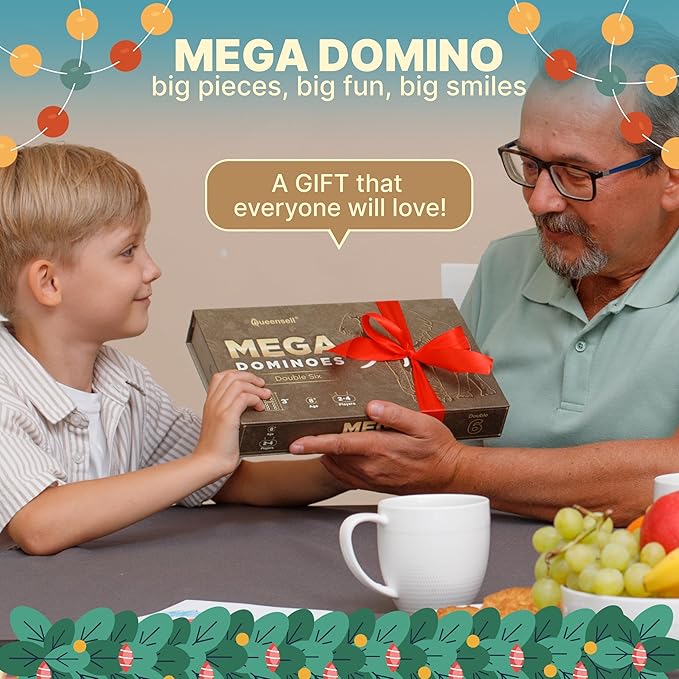 Mega Large 3" Dominoes Set for Adults and Kids – Dominoes Double 6 Classic Board Games – Double Six Domino Set with 28 Tiles and Gift Case, Juegos de Mesa (MEGA)