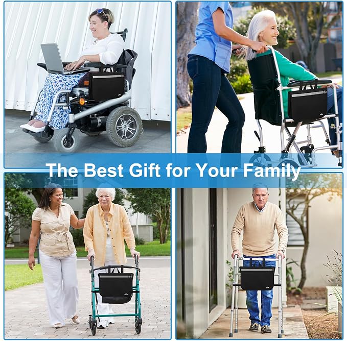 supregear Wheelchair Side Bag, Waterproof Storage Pouch for Rollator, Walkers, Power Wheelchairs and Knee Scooters - Wheelchair Armrest Bag for Elderly Seniors Portable Travel Tote