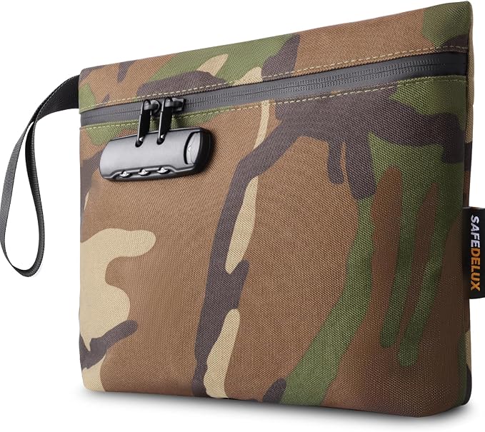 Smell Proof Bag, Odor Proof Bag with Combination Lock, Durable Smell Proof Container with Carbon Lining, Secure Odorless Travel Pouch for Home & On-the-Go (Camouflage)