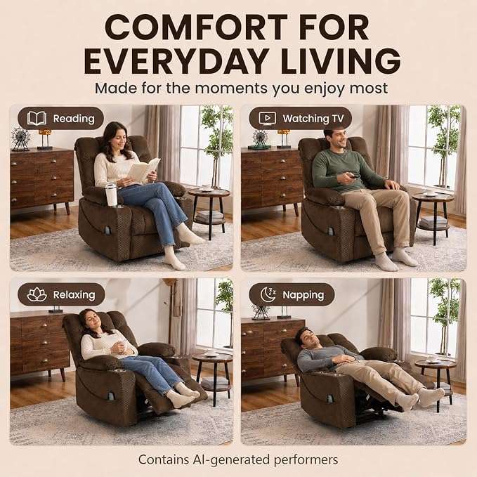 Ultra Wide Power Lift Recliner Chair for Elderly,Rotating Lounge Chair with Hot Massage Heating and Auxiliary Standing Function,Oversized Lazyboy Single Sofa with Cup Holder for Living Room (Brown)