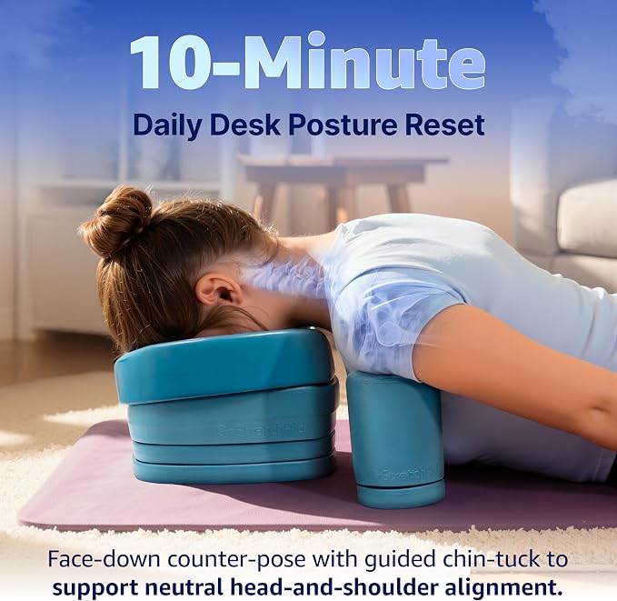 G.StretchAid Face-Down Posture Corrector for Tech Neck & Rounded Shoulders | 5-in-1 Face-Down Reset, Guided Chin-Tuck Positioning, 4-Level Cervical & Shoulder Support, Neck Stretcher, Travel Case