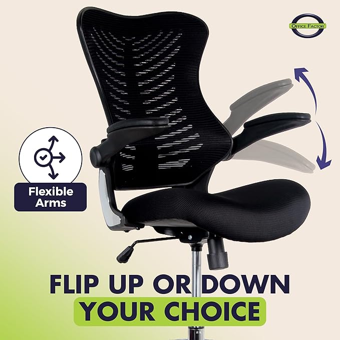 OfficeFactor 300 Lbs Ergonomic Drafting Chair Tall Office Chair Standing Desk Chair Flip up Armrests Molded Foam Seat with Adjustable Footrest Ring Lumbar Support (Black MESH Fabric)