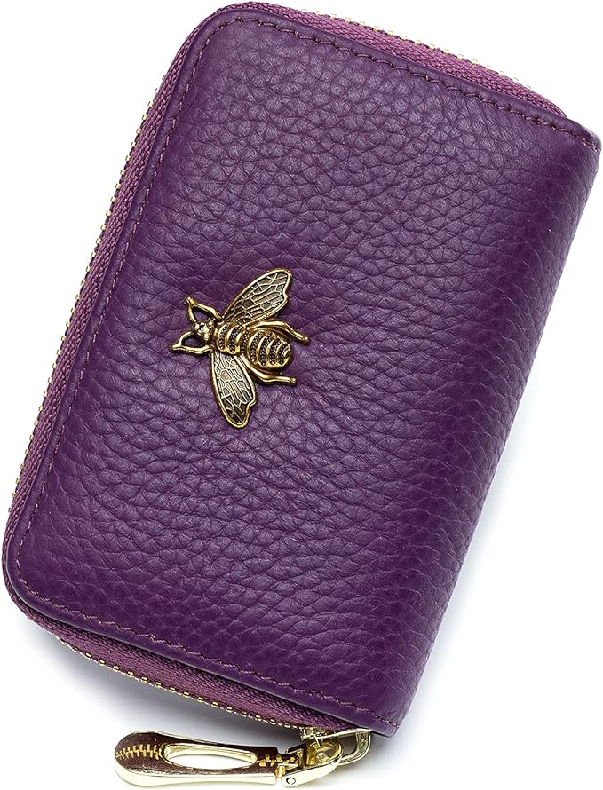 imeetu RFID Credit Card Holder, Small Card Wallet Women, Leather Card Case | Genuine Leather Women's Card & id Cases, Change Coin Purse with Zipper Keychain id Window, 20 Colors & 3 Styles, Daily, Gifts