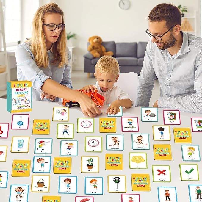 gisgfim 100 PCS Opposites Memory Matching Game Sight Words Concentration Memory Card Educational Game for Kids Preschool Learning Educational Ages 3-8 A Fun & Fast Gift Activities Matching Games