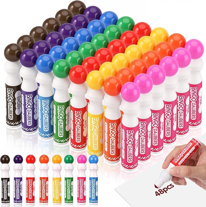 Crtiin 48 Pack Mixed Colors Set of Bingo Daubers Bingo Dabbers Dot Markers Bulk Paint Dotters Craft Ideal for Art and Crafts Painting Supplies Drawing Coloring Class Pre School Adult Gift (8 Colors)