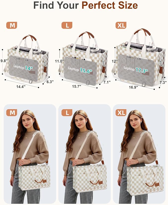 FIORETTO Canvas Tote Bag for Women with Zipper Closure & Individual Compartments for Work College for Teacher & Nurse