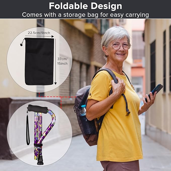 Elegant Walking Cane for Women, Foldable & Adjustable Cane for Seniors with Self-Standing Tip | Lightweight Mobility Aid for Stability & Balance Support