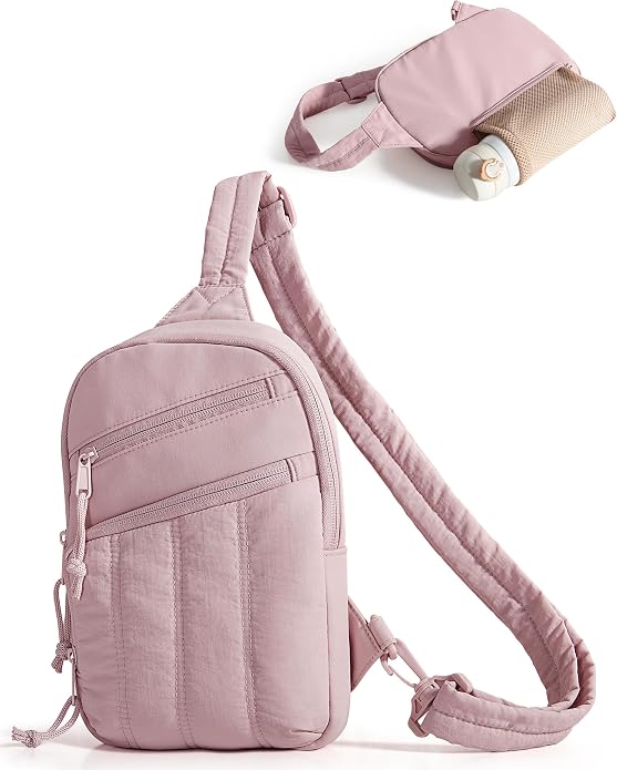 Smasrob Puffer Sling Bag for Women with RFID Blocking Pocket | Hidden Water Bottle Holder, Small Crossbody Bag with Multiple Pockets