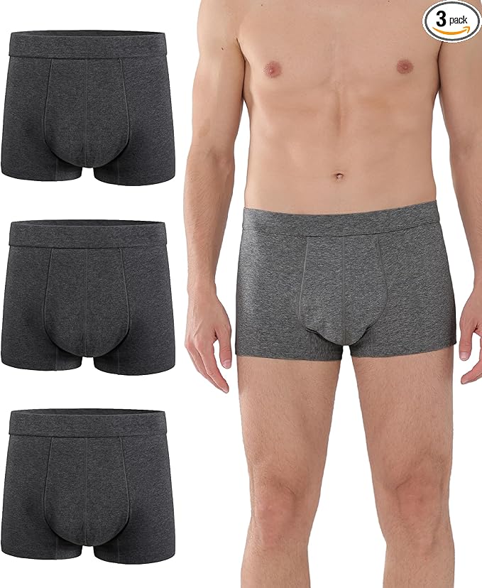 Mens Incontinence Underwear Washable Leak and Odor Protection 60ml Absorbency Covered Waistband Boxer Briefs 3 Pack (3 Dark Gray, L)