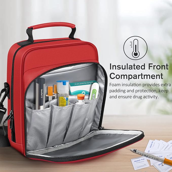 MEDMAX Insulin Cooler EpiPen Carrying Case Insulated with Shoulder Strap | Travel Medication Diabetes Supplies Organizer Bag for Asthma Inhaler, Auvi-Q, Allergy Medicine Essentials