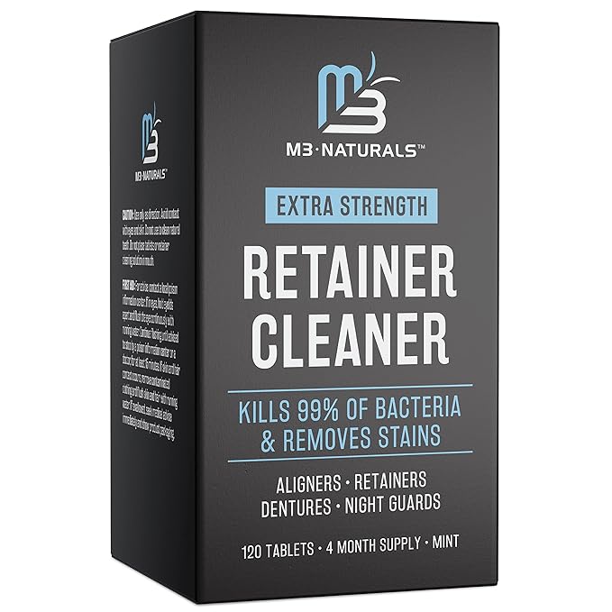 Retainer Cleanser Tablets Invisalign Cleaner, Removes Odors Discoloration Stains and Plaque 4 Month Supply Denture Cleansers Retainers Mouth Guards Denture Bath Mint by M3
