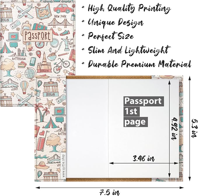 Passport Cover for Kids, Women and Men, Cute Travel Passport Holder (Light Travel Pattern)