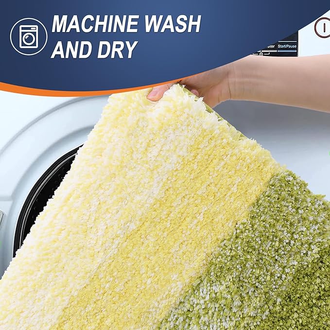 OLANLY Bathroom Rug Set 2 Piece, Soft Absorbent Microfiber Bath Mats and U-Shaped Contour Toilet Rug, Non-Slip, Machine Wash Dry, Plush Shaggy Bath Mats for Bathroom (30"x20"+U24 x20, Olive Green)