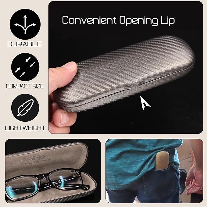 MyEyeglassCase Men Small Glasses case - Eyeglasses Hard Shell Holder Pouch & Cloth-Reading Slim & Narrow Case Heavy Duty
