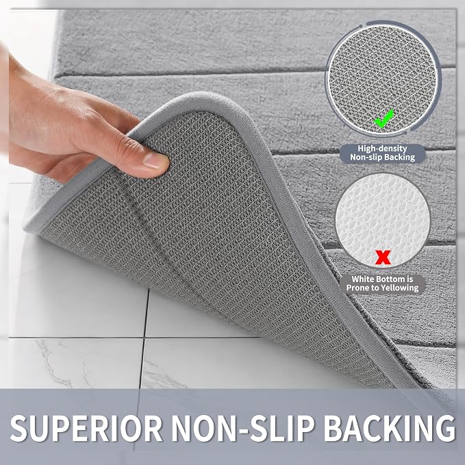 Yimobra Bathroom Runner 55"x24", Non Slip Memory Foam Bath Mat, Super Soft Water Absorbent Hallway Carpet, Machine Washable Rug for Vanity Tub Shower, Gray