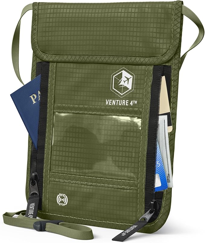 VENTURE 4TH Travel Neck Wallet, RFID Blocking Passport Holder - Green