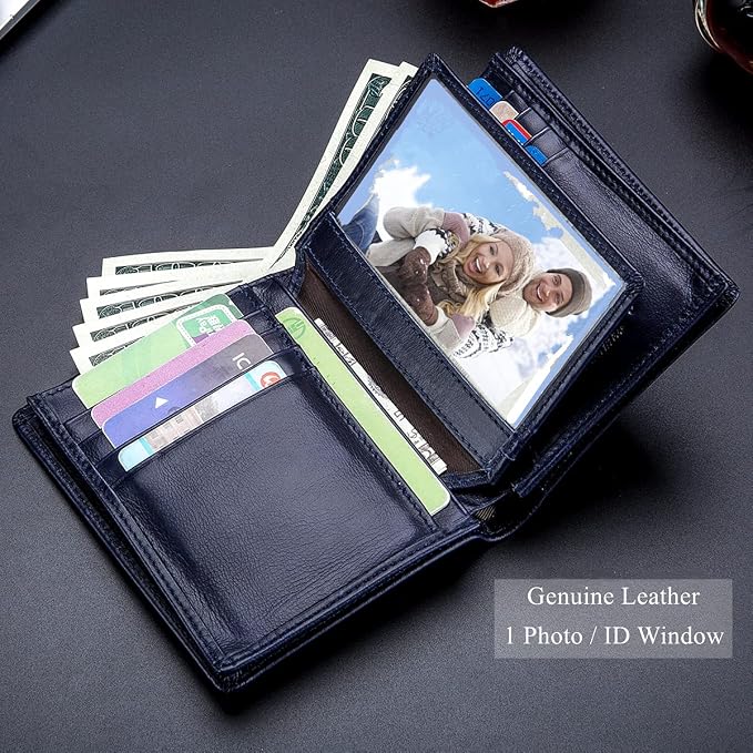 BULLCAPTAIN Large Capacity Genuine Leather Wallet for Men QB-027 | Bifold Wallet,RFID Blocking,Credit Card Holder,15 Card Slots,Special Expandable Design,gift choice