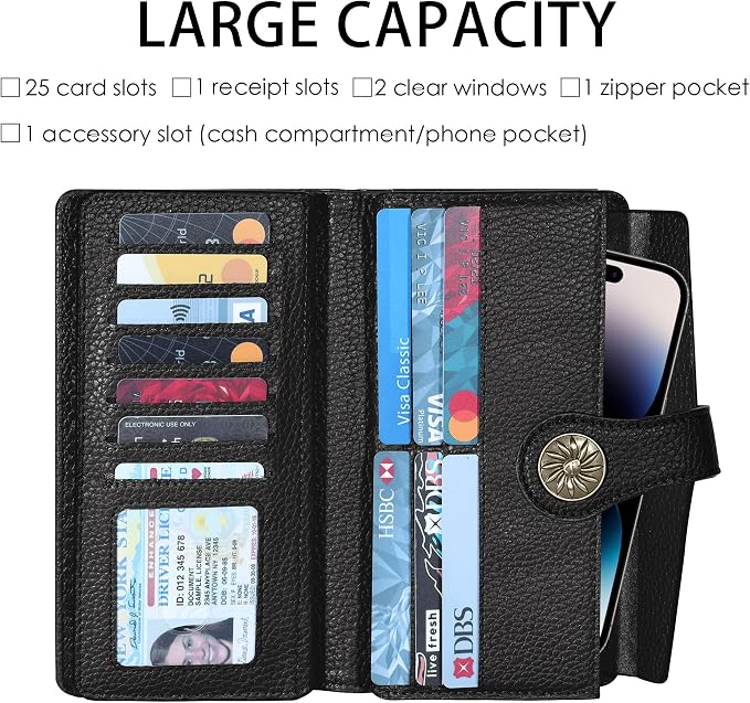 Travelambo Women's Wallet RFID Blocking Trifold Clutch Large Capacity Credit Card Holder Travel Purse