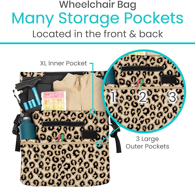 Vive XL Wheelchair Accessories Bag - Waterproof, Scratch-Resistant, Double-Stitched, Machine Washable for Adults, Seniors, 15 Colors - Storage Walker Backpack to Hang on Back