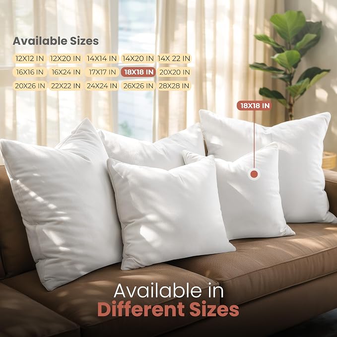 Utopia Bedding 18x18 Pillow Inserts, White Throw Pillows for Couch, 2 Pack | Indoor cushion inserts for bed, sofa & couch, Supportive & fluffy decorative pillows for everyday comfort, Set of 2, White