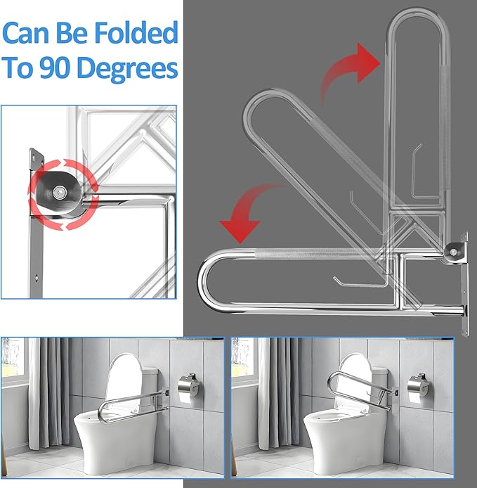 Handicap Grab Bar, 29.5 Inch Stainless Steel Toilet Safety Rails, Disabled Flip-Up Bathroom Grab Bars with Paper Holder, Anti-Slip Toilet Handrails Hand Grips Handicap Grab Bars for Elderly