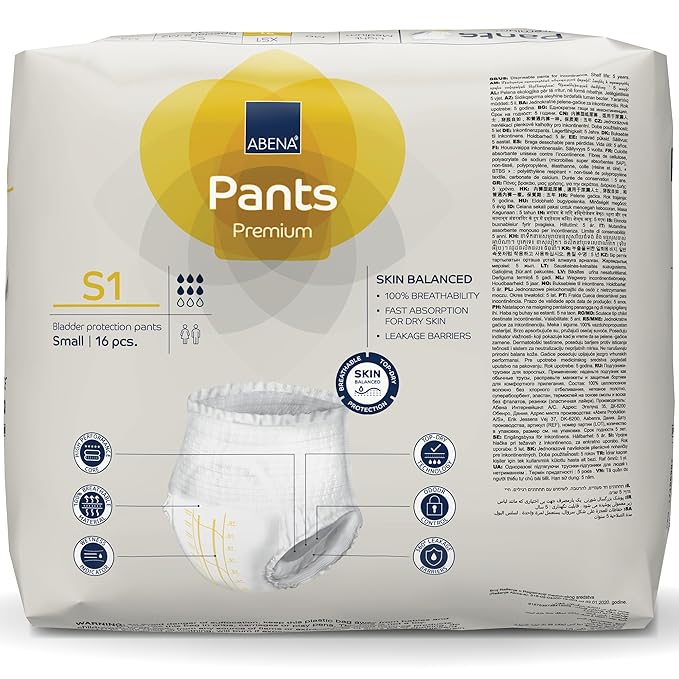 Abena Premium Incontinence Protective Underwear, Abena Pants, Pull-ups, Moderate Absorbency, Level 1, Small, 96 Count