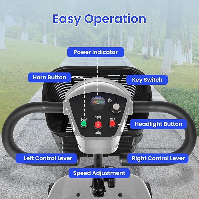 Wooken Mobility Scooters for Seniors, Adults, 4 Wheels Foldable Powered Mobility Scooter 264 lbs All Terrain, Compact Heavy Duty Electric Powered Wheelchair with Seat for Travel, Smart Safety System