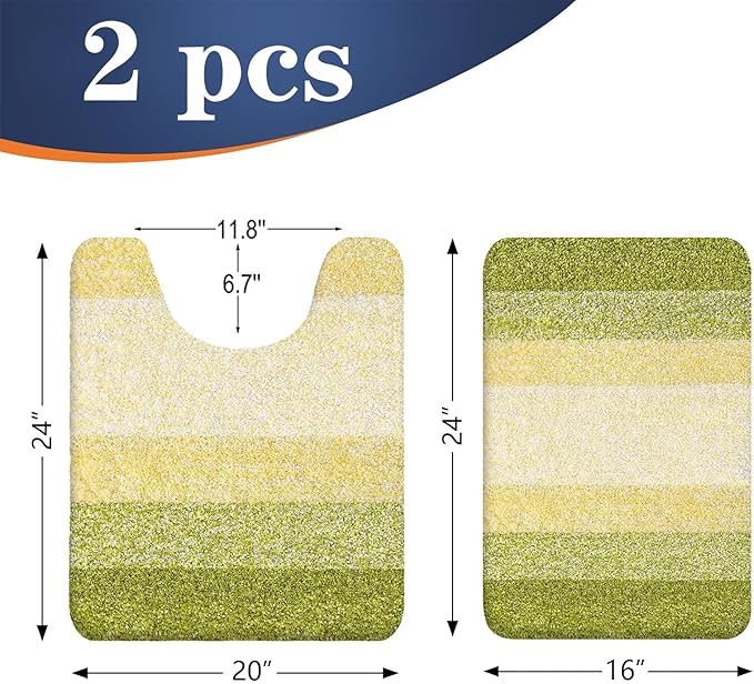 OLANLY Bathroom Rug Set 2 Piece, Soft Absorbent Microfiber Bath Mats and U-Shaped Contour Toilet Rug, Non-Slip, Machine Wash Dry, Plush Shaggy Bath Mats for Bathroom (24"x16"+U24 x20, Olive Green)