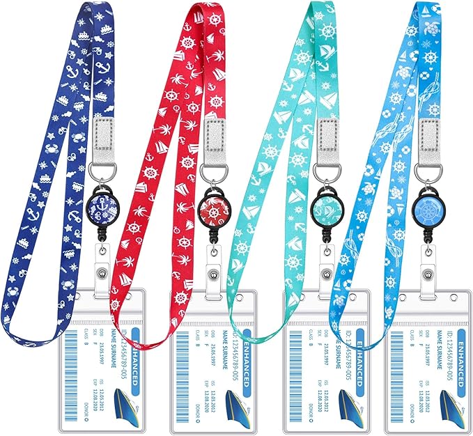 HONSIO 4 Pack Cruise Lanyard for Ship Cards, Cruise Essentials 2026 | Retractable Badge Reels & Waterproof ID Badge Holders, Cruise Must Have for Carnival, Royal Caribbean, NCL