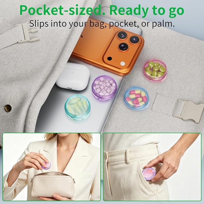 Small Pill Case, 6 Pcs Pill Box for Purse Travel Pill Container Portable Daily Medicine Pill Organizer Travel Pill Case for Medication Fish Oil Vitamin Supplement
