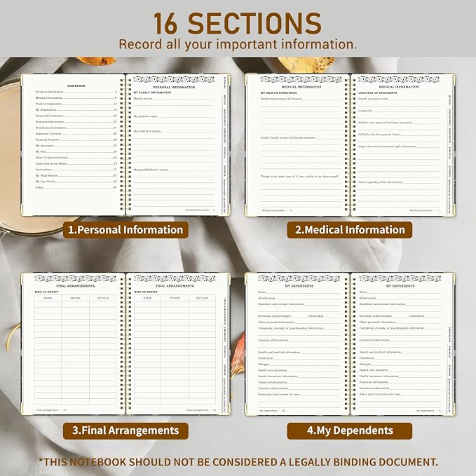Peace of Mind Planner, Spiral End of Life Planner with Tabs for Senior, Guided Estate Planning Organizer for Final Arrangements & Important Affairs, 7.9"x10.6", Black