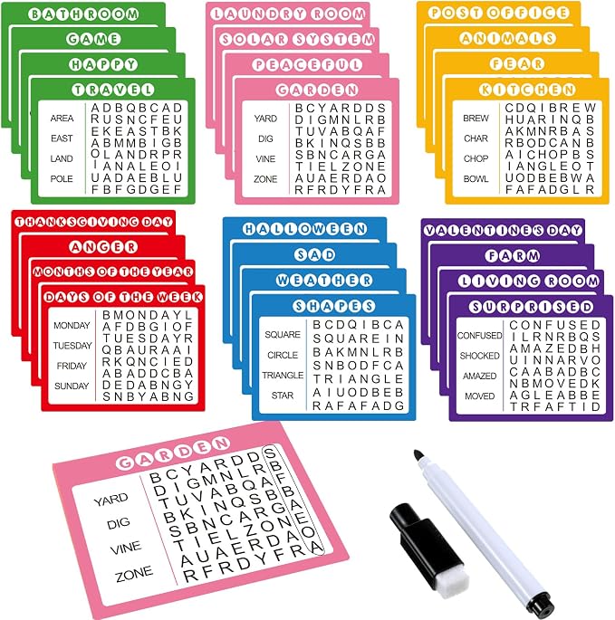 Yeaqee 12 Pcs Word Search Books for Dementia Game Reusable Alzheimers Word Search Cards Dementia Activities Large Print Products for Grandpa Elderly Seniors Patients Crossword(Bright Color)