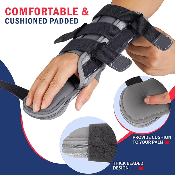 FEATOL Resting Hand Splint, Stroke Hand Immobilizer For Men and Women，Wrist Finger Brace For Carpel Tunnel, Stroke Recovery, Right, Large