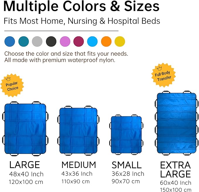 Upgraded 3-Layer Comfort Positioning Bed Pad with Handles Washable Waterproof Transfer Board for Turning Moving Patient Inconvenience Care Transfer Sheet, 48" x 40", Large, Lake Blue