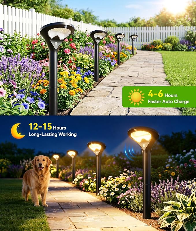 400LM Solar Pathway Lights Outdoor with Motion Sensor, 2 Pack | 3 Modes Security Solar Yard Lights, Larger Glass Panel, Waterproof Path Lights for Walkways, Garden, Patios, Driveways, Black