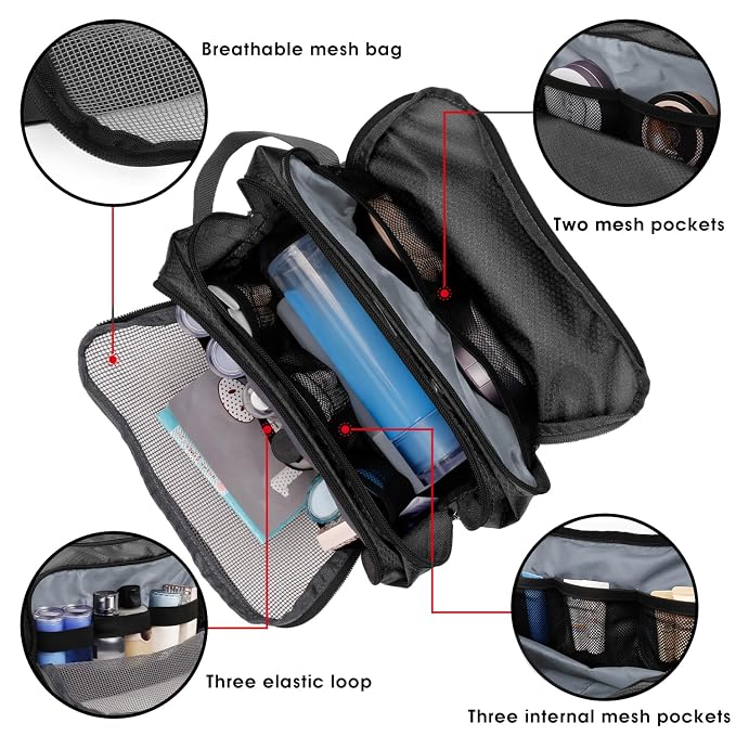 WANDF Travel Toiletry Bag for Men, Small Dopp Kit for Toiletries | Water-Resistant Fabric, Travel Bag for Toiletries, Compact Storage, Shaving Accessories, Weekend Trips