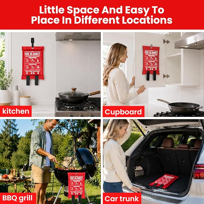 Fire Blanket for Home and Kitchen,40" x 40",4 Pack,Emergency Fire Blanket