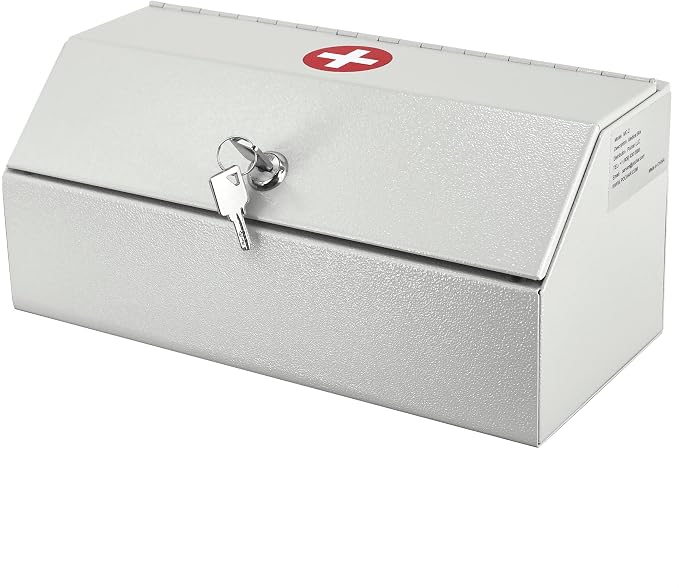 POCHAR Wall Mount Locking Medicine Cabinet for Prescription Safe Storage | Locking Medicine Box, Steel First Aid Medicine Cabinet with Lock, Child-Proof Medication Secure Box for Home, School, Office