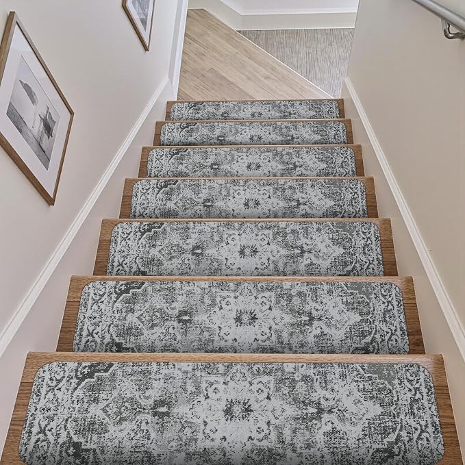 OJIA Stair Treads Non Slip Stair Runners for Wooden Steps Indoor 15PCS | 8"x30" Rubber Backing Carpet Stair Treads for Wood Stairs Staircase Step Treads for Kids & Dogs, Stair Covers Safety Mats